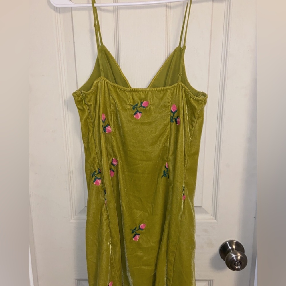 Green floral embroidered mini dress
